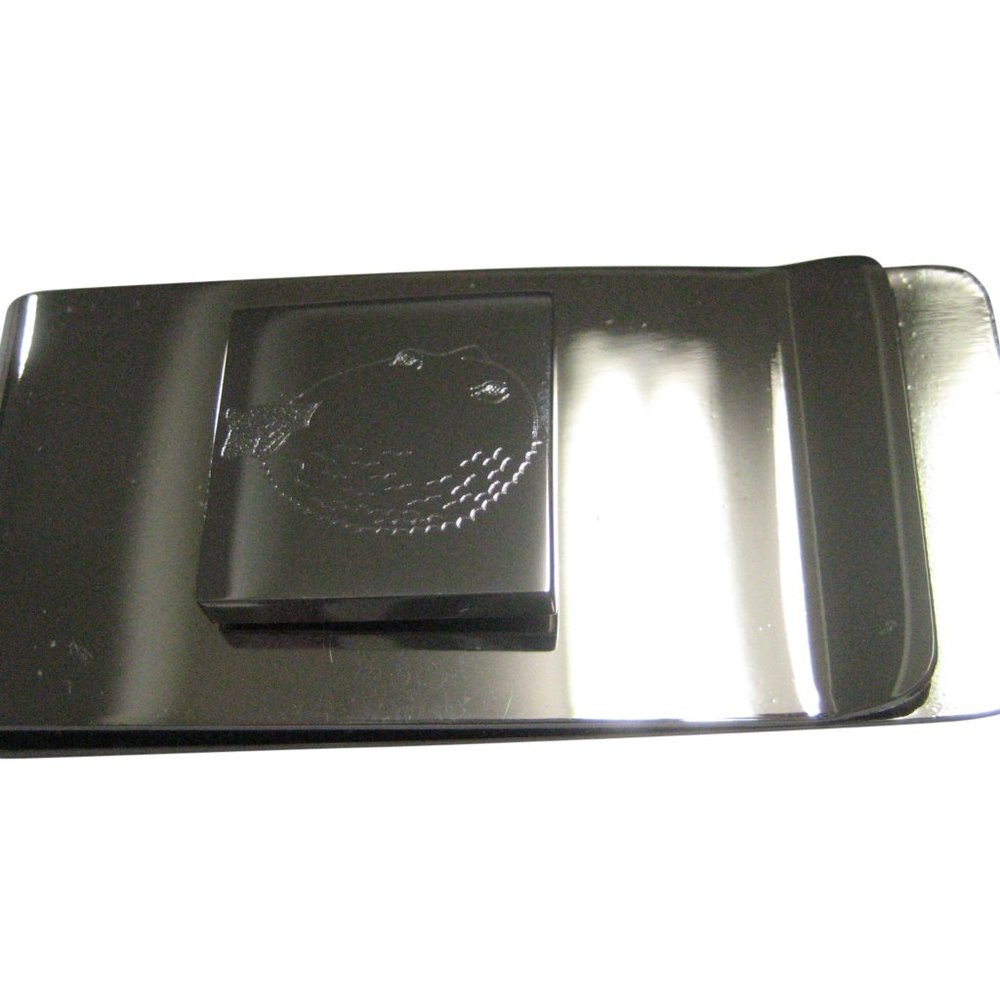 Silver Toned Square Etched Blowfish Fugu Puffer Fish Money Clip